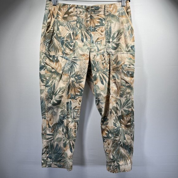 Chicos Women's Roll Tab Pants Size 8 Floral Tropical Lightweight Zipper Button - Picture 7 of 10